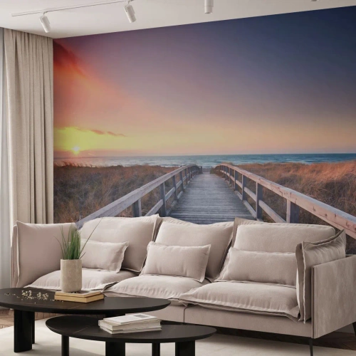Papel de Parede Premium Sand - Aurora da noite do Báltico - Paisagem, Mar, Duna - 150x105 cm