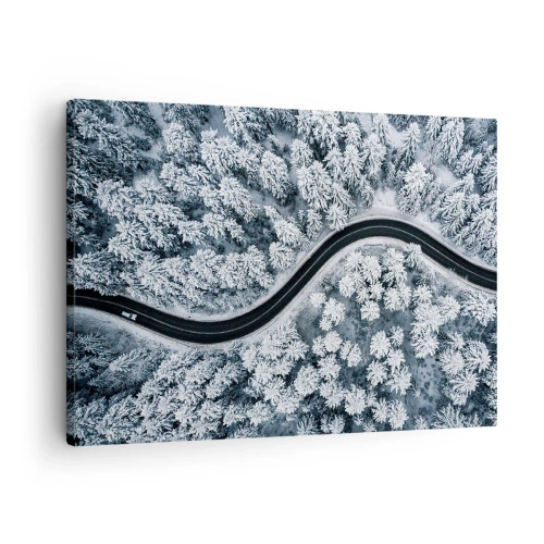 Quadro em tela - Uma vista aérea de uma estrada sinuosa em uma floresta de inverno - 70x50cm - Pelaa floresta no inverno - Decoração de parede moderna para a sala de estar e quarto ARTTOR