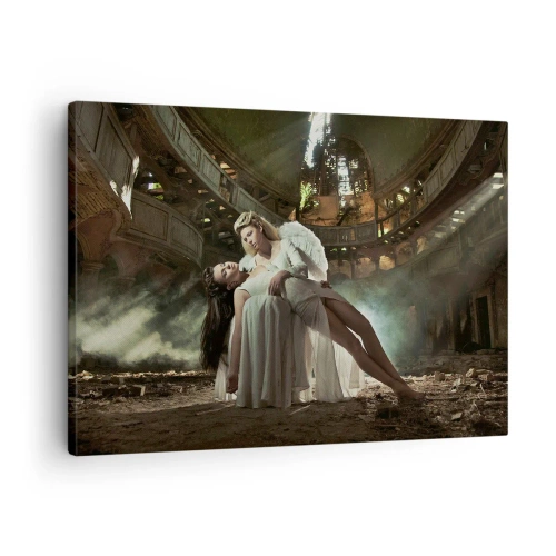 Quadro em tela - Duas figuras em ruínas com um jogo de luz - 70x50cm - O espírito do teatro antigo - Decoração de parede moderna para a sala de estar e quarto ARTTOR