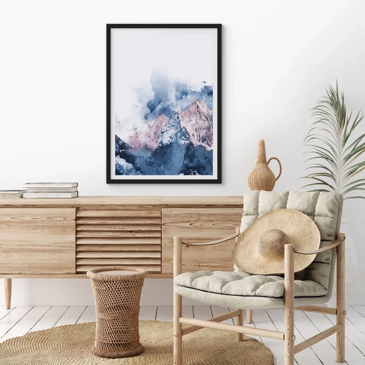 Pôster com moldura preta - Montanhas abstratas em tons de azul - 50x70cm - Estes são os verdadeiros picos! - Decoração de parede moderna para a sala de estar e quarto ARTTOR