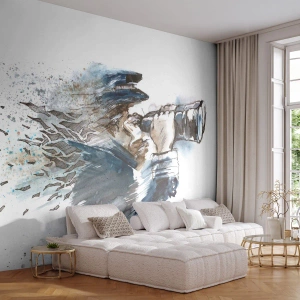 Papel de Parede Standard Eco - Capitão com um telescópio em estilo aquarela - 100x70cm - Dez na escala Beaufort! - Decoração de parede moderna para a sala de estar e quarto ARTTOR