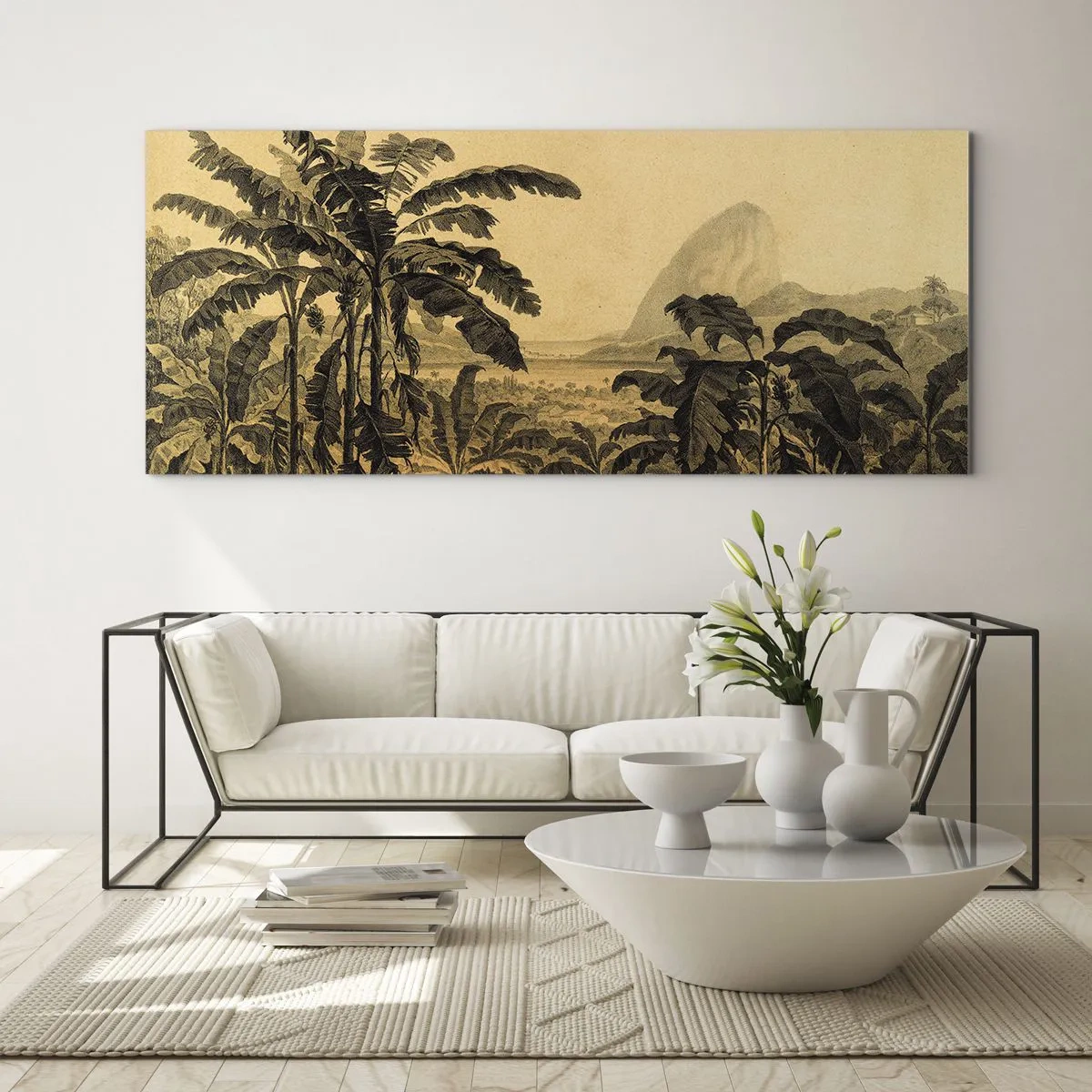 Quadro em vidro - num clima colonial - 140x50 cm