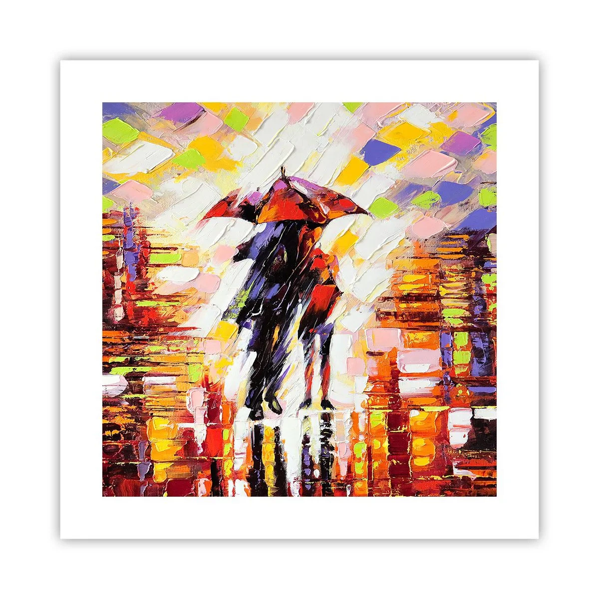 Pôster - Juntos durante a noite e a chuva - 40x40 cm