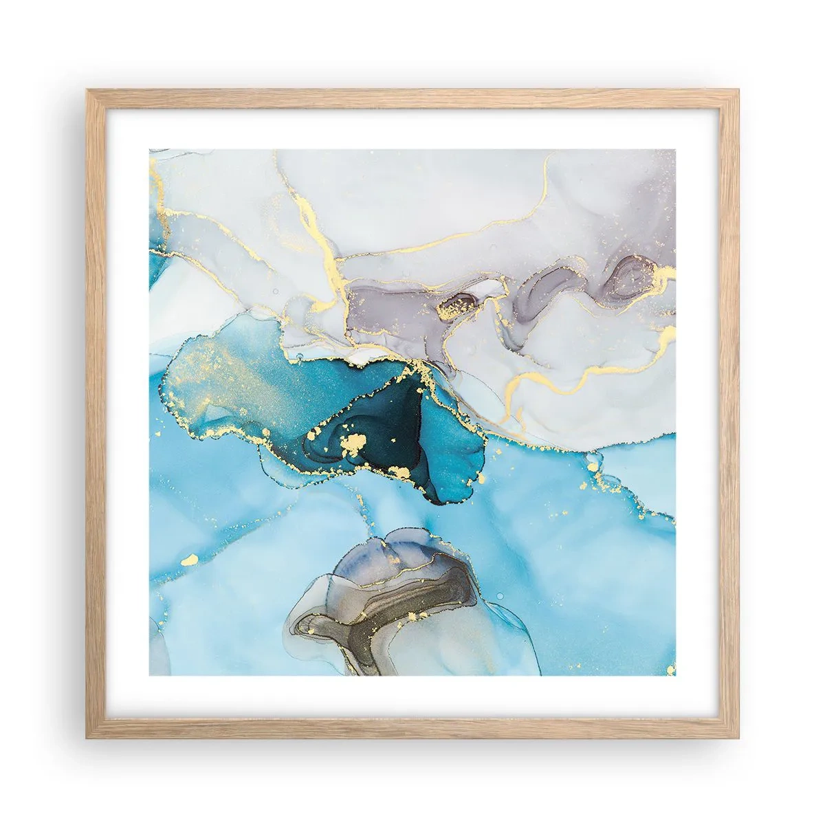 Pôster com moldura de carvalho claro - Estudo do encontro do cinza e turquesa - 50x50 cm