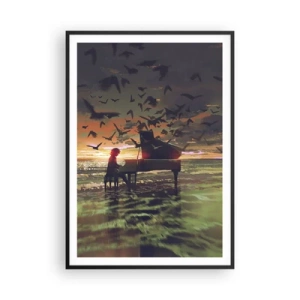 Pôster com moldura preta - Um concerto de piano e ondas - 70x100 cm