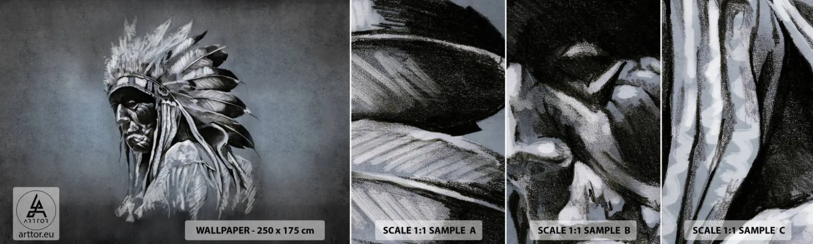 Amostra de Papel de Parede Standard Eco - De volta às raízes - indiano, Pluma, Homem - 100x30 cm