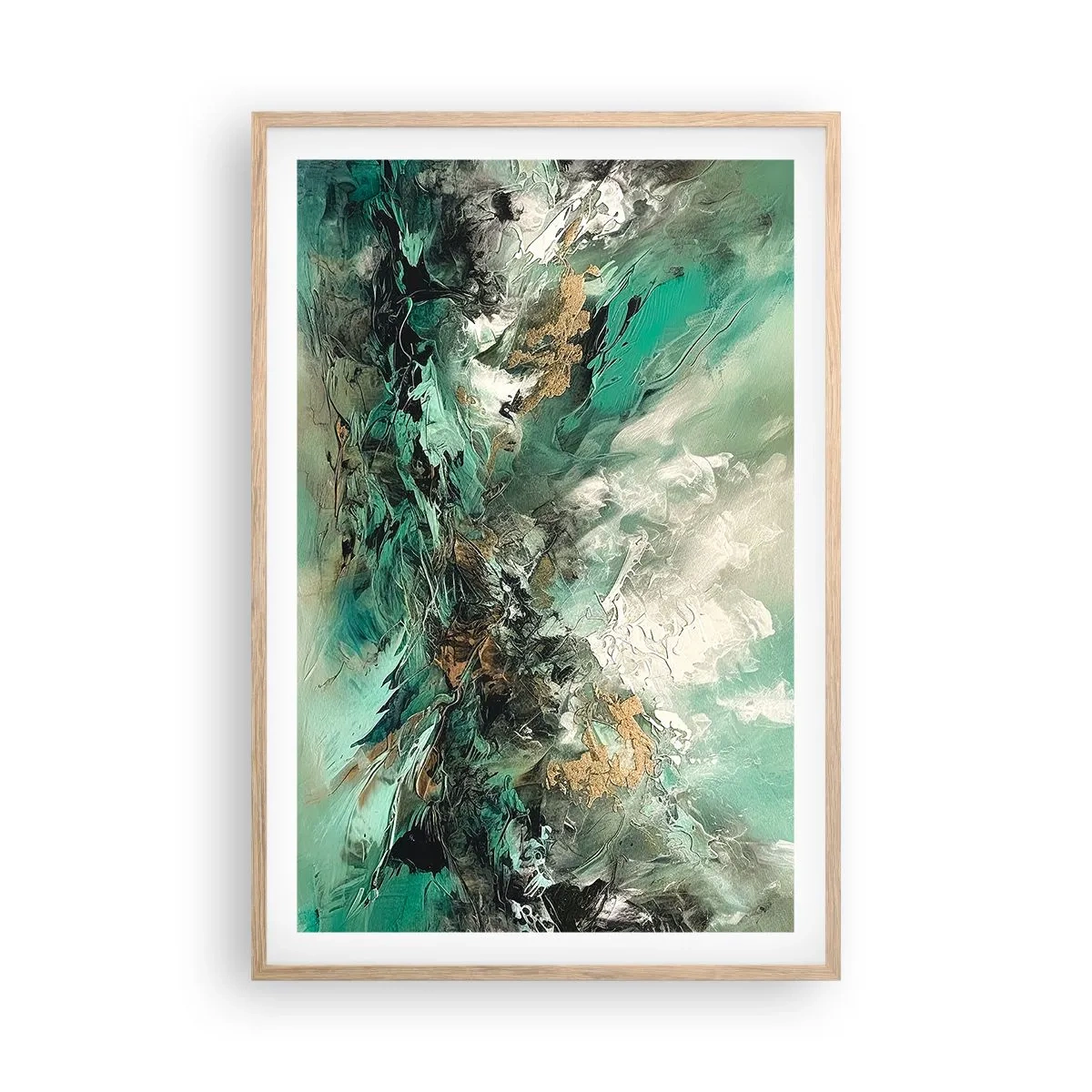 Pôster com moldura de carvalho claro - Surf esmeralda e preto - 61x91 cm