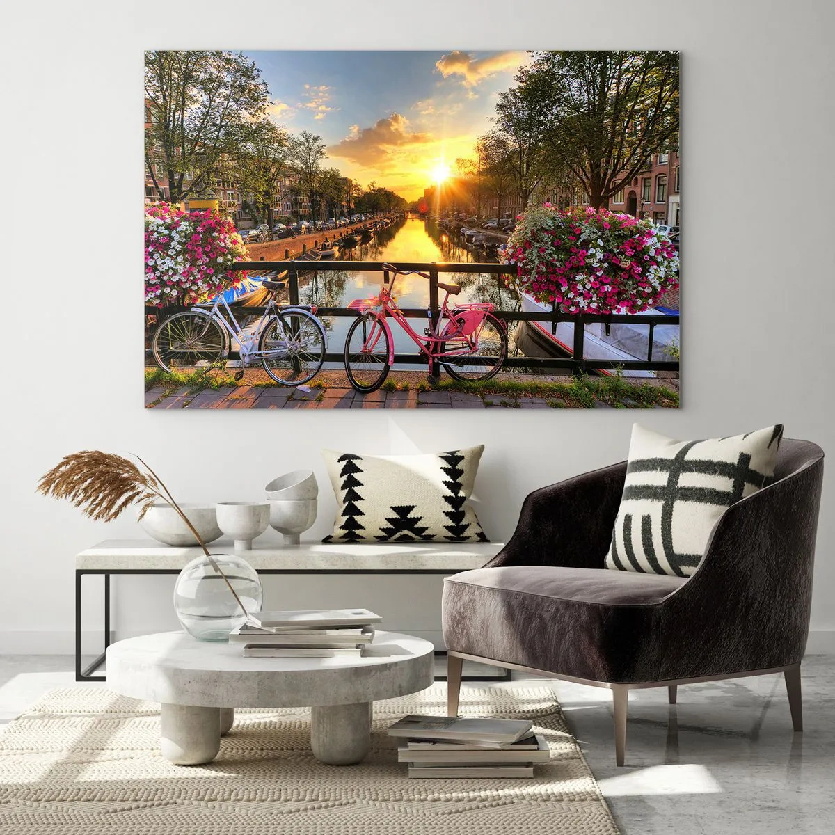Quadro em vidro - Manhã de primavera em Amsterdã - 120x80 cm