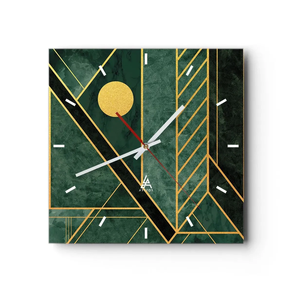 Relógio de parede - Relógio em vidro - A dinâmica do ouro e do azul - 40x40 cm