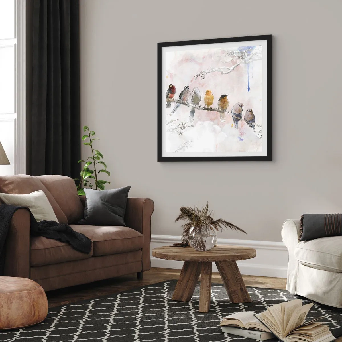 Pôster com moldura preta - Reunião alada - 60x60 cm