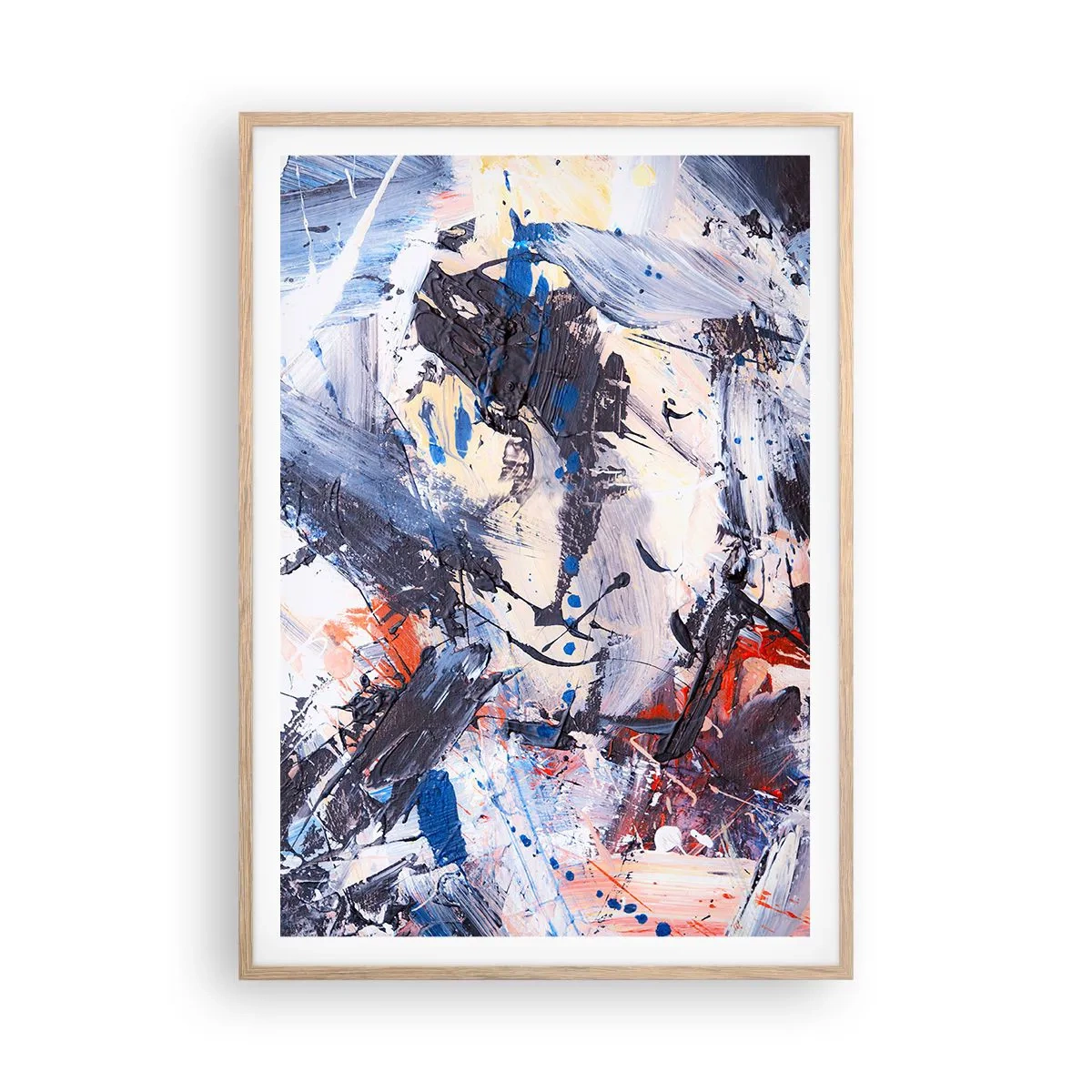 Pôster com moldura de carvalho claro - Dança louca da abstração - 70x100 cm