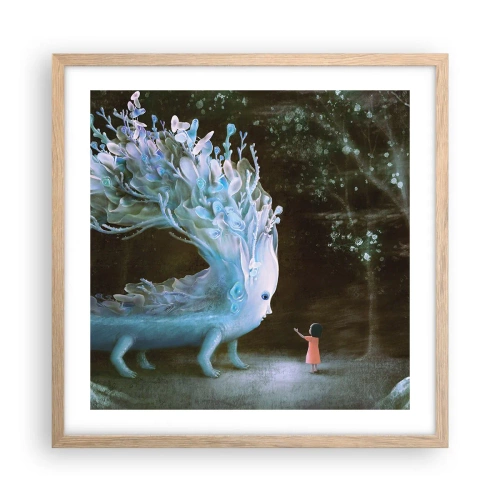 Pôster com moldura de carvalho claro - Encontro fantástico - 50x50 cm