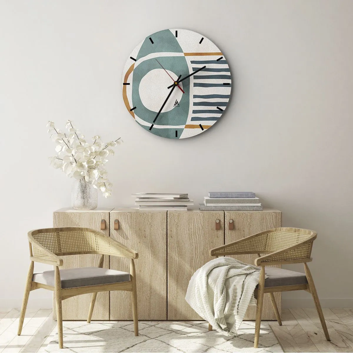 Relógio de parede - Relógio em vidro - Motivo étnico geométrico com linhas e círculos - 30x30cm - Sinais e rituais - Decoração de parede moderna para a sala de estar, cozinha e quarto ARTTOR