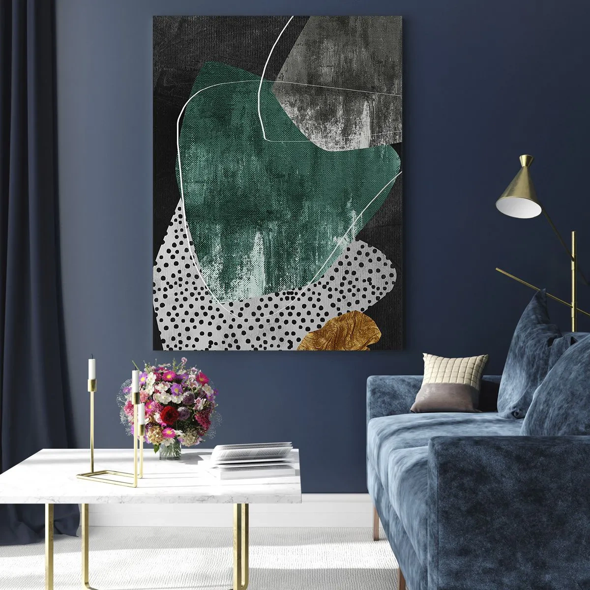 Quadro em vidro - Abstração colorida com folha de ouro - 80x120 cm