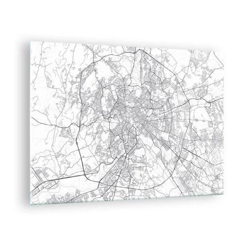 Quadro em vidro - Mapa de Roma com um traçado rodoviário circular claro - 70x50cm - Círculo romano - Decoração de parede moderna para a sala de estar e quarto ARTTOR