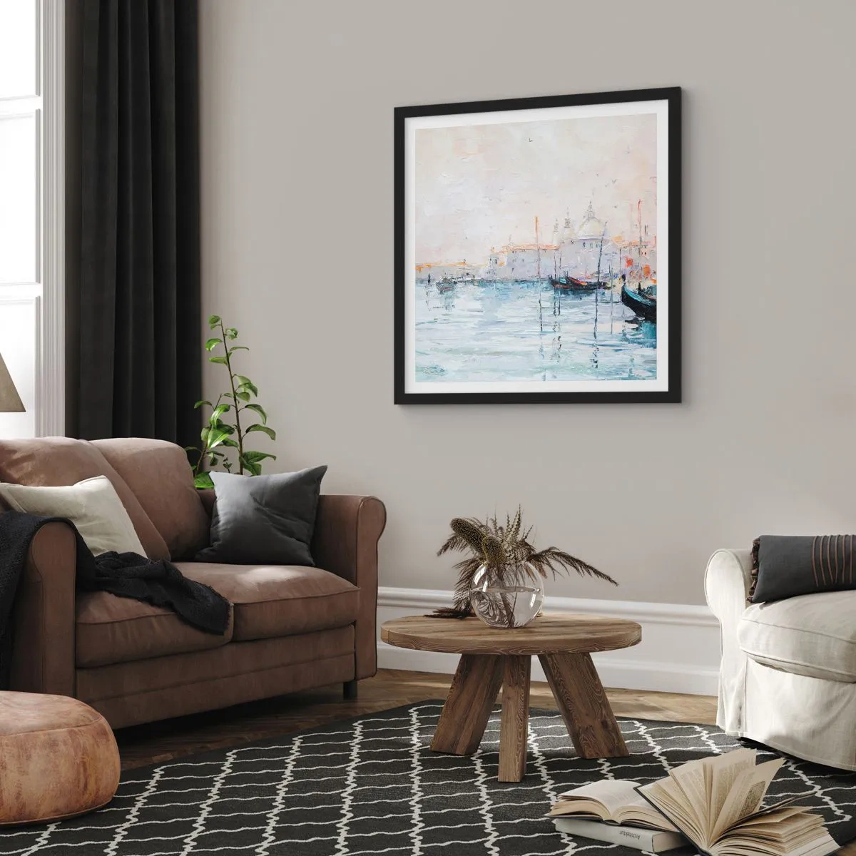 Pôster com moldura preta - Além da água, atrás do nevoeiro - 50x50 cm