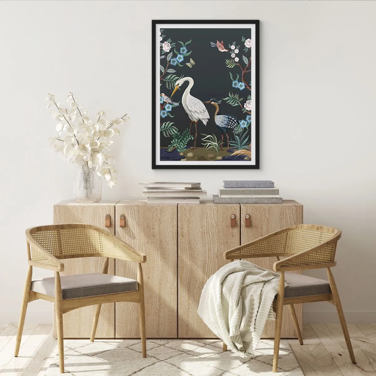 Pôster com moldura preta - Desfile de pássaros - 61x91 cm