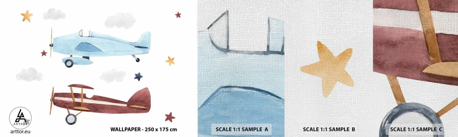 Amostra de papel de parede Premium Canvas - Sr. Piloto, estamos a aguardar! - Aviões, Retrô, Infantil - 100x30 cm