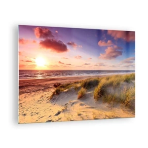 Quadro em vidro - Praia com dunas ao pôr do sol - 70x50cm - Ar com cheiro de verão - Decoração de parede moderna para a sala de estar e quarto ARTTOR