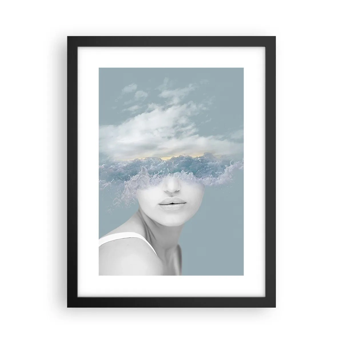 Pôster com moldura preta - Com a cabeça nas nuvens - 30x40 cm
