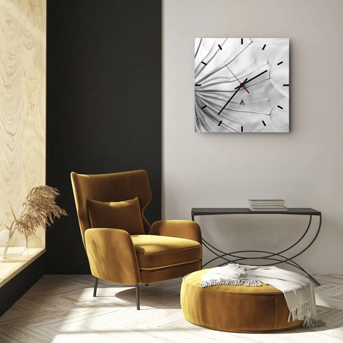 Relógio de parede - Relógio em vidro - Dentes de leão, pipas - 40x40 cm