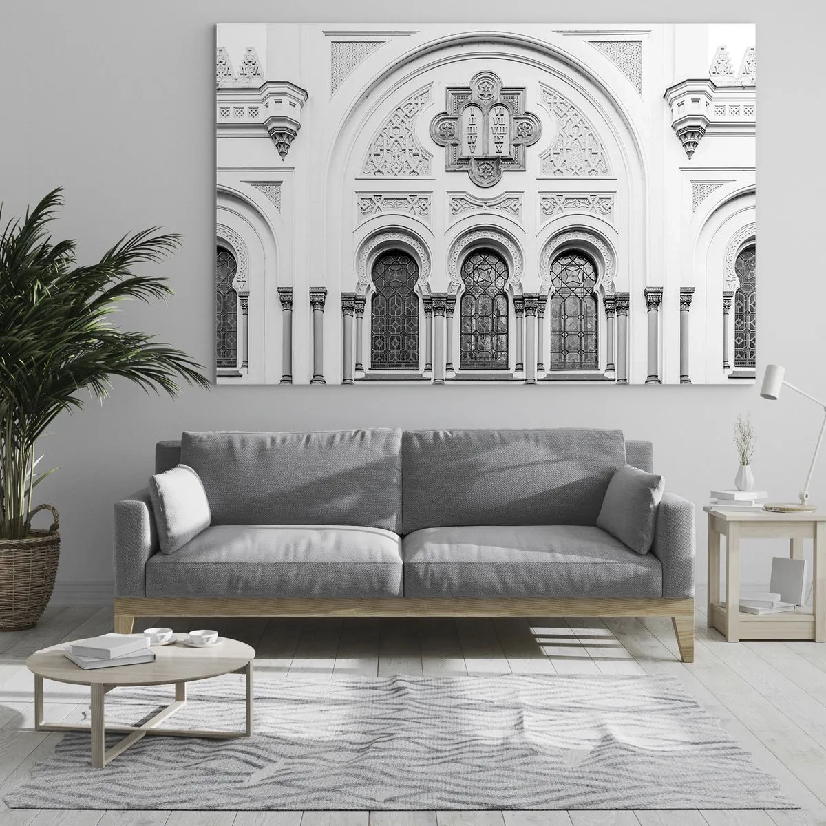Quadro em vidro - A fachada de um edifício histórico com janelas e detalhes decorativos - 70x50cm - Na fronteira das culturas - Decoração de parede moderna para a sala de estar e quarto ARTTOR