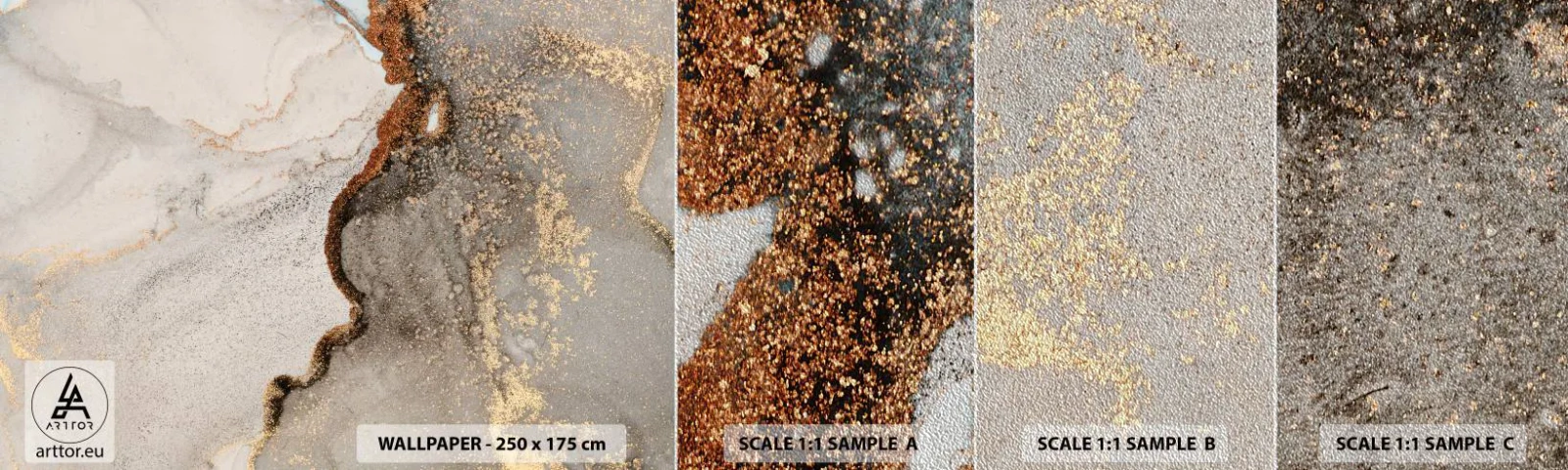 Amostra de papel de parede Premium Sand - No limite das cores - Abstração, Pedaço, Arte Moderna - 100x30 cm