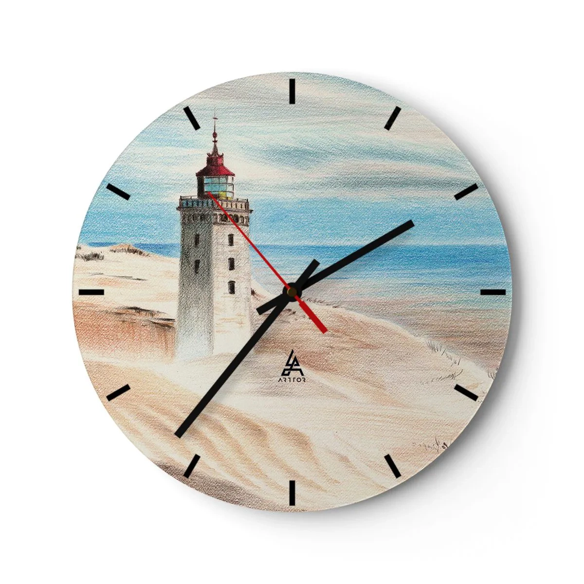 Relógio de parede - Relógio em vidro - Um farol nas dunas de areia à beira-mar - 30x30cm - Sempre a olhar para o mar - Decoração de parede moderna para a sala de estar, cozinha e quarto ARTTOR