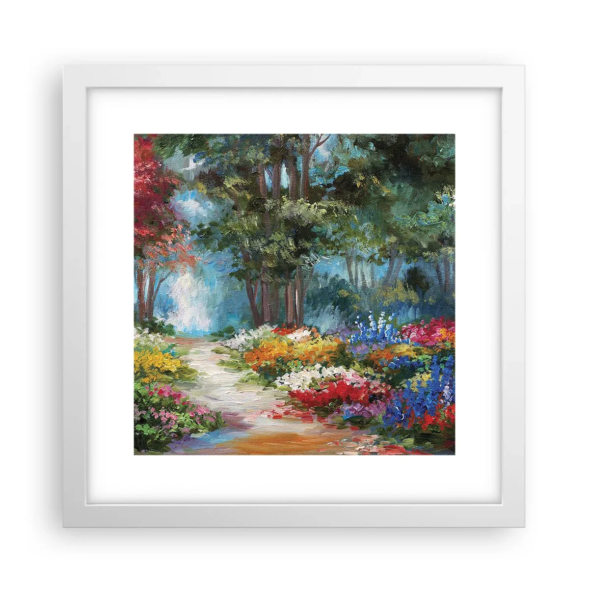 Pôster em moldura branca - Jardim florestal, floresta florida - 30x30 cm