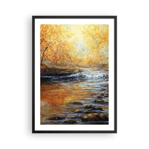 Pôster com moldura preta - Um riacho de outono cercado por árvores douradas - 50x70cm - Riacho Dourado - Decoração de parede moderna para a sala de estar e quarto ARTTOR
