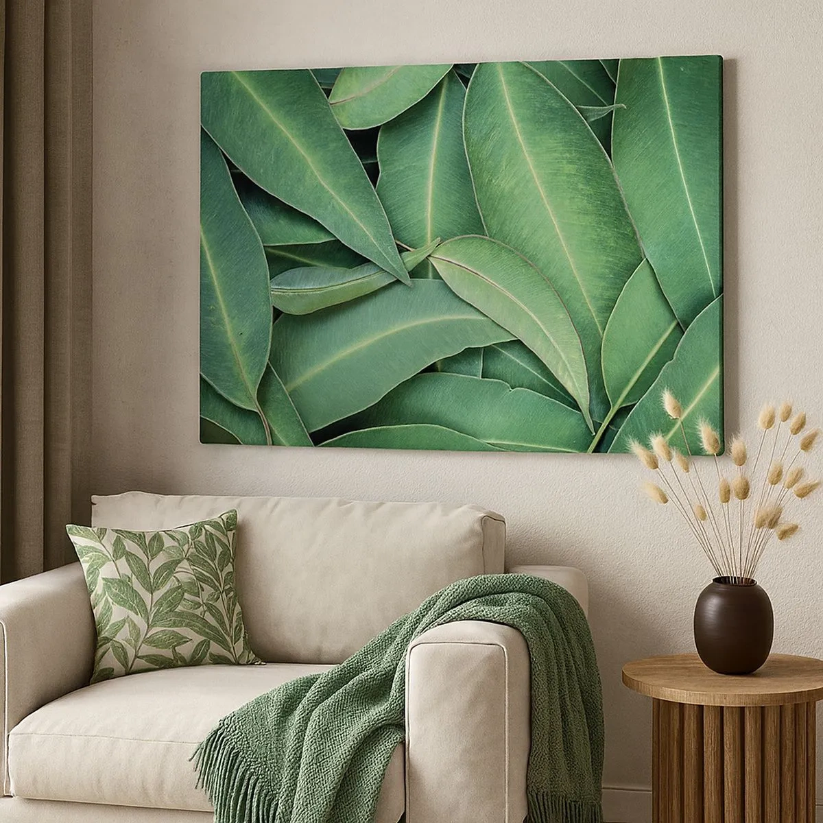 Quadro em tela - Close-up de folhas verdes criando um padrão natural - 70x50cm - Suculentas e frescas - Decoração de parede moderna para a sala de estar e quarto ARTTOR