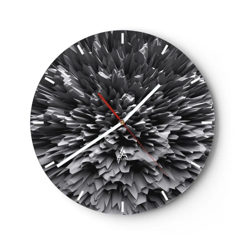 Relógio de parede - Relógio em vidro - Composição 3D abstrata em preto e branco em forma de explosão - 30x30cm - Não pode ficar mais difícil do que isso - Decoração de parede moderna para a sala de estar, cozinha e quarto ARTTOR