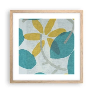 Pôster com moldura de carvalho claro - Entre as folhas azuis - 40x40 cm
