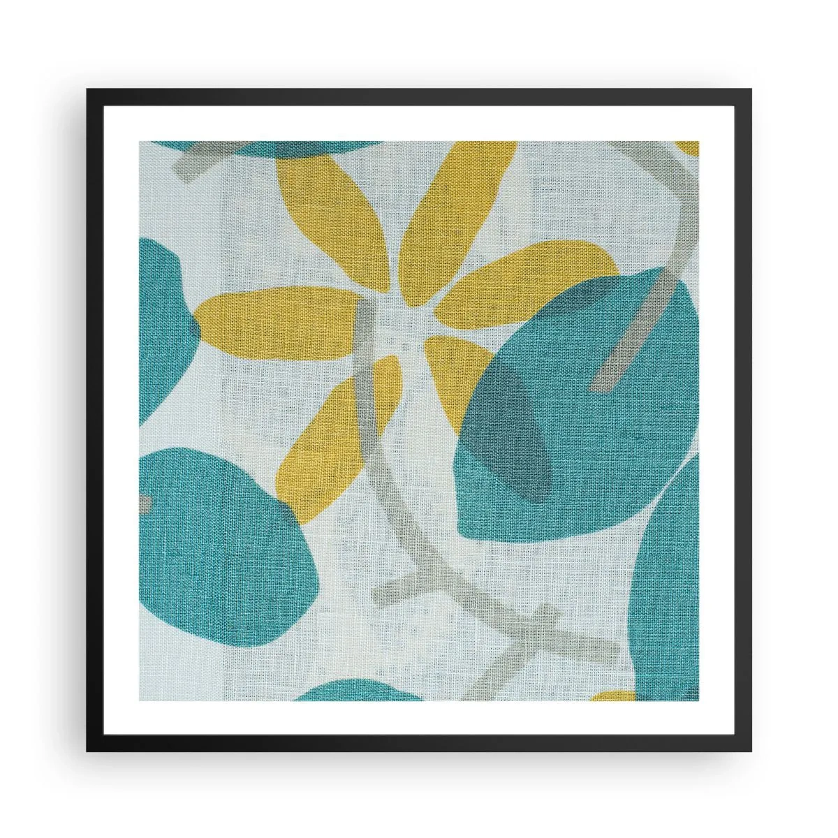 Pôster com moldura preta - Entre as folhas azuis - 60x60 cm