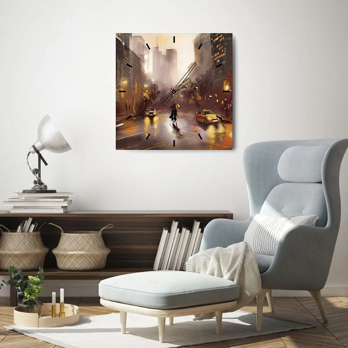 Relógio de parede - Relógio em vidro - Nas luzes de Nova Iorque - 30x30 cm