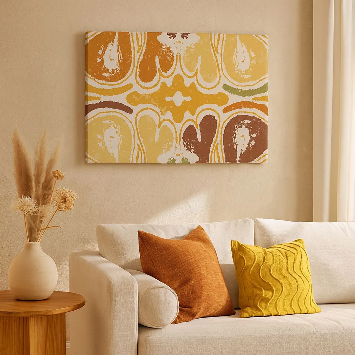 Quadro em tela - Padrões abstratos quentes em tons de amarelo e marrom - 70x50cm - Abstração sentimental - Decoração de parede moderna para a sala de estar e quarto ARTTOR