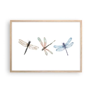 Pôster com moldura de carvalho claro - Libélulas sem peso - 70x50 cm