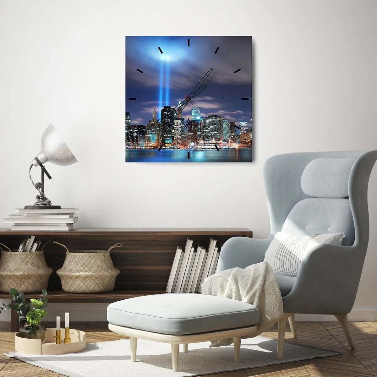 Relógio de parede - Relógio em vidro - Alcançar o céu com a luz - 40x40 cm