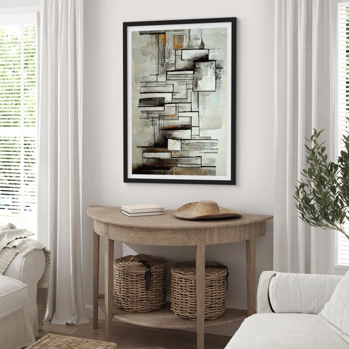 Pôster com moldura preta - Composição geométrica abstrata em tons de cinza e preto - 50x70cm - O poder da simplicidade - Decoração de parede moderna para a sala de estar e quarto ARTTOR