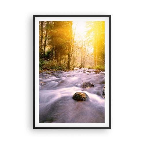 Pôster com moldura preta - Malaquita em um cenário de ouro e prata - 61x91 cm