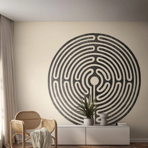 Papel de Parede Premium Sand - Ordem misteriosa - Labirinto, Minimalismo, Preto e branco - 350x256 cm