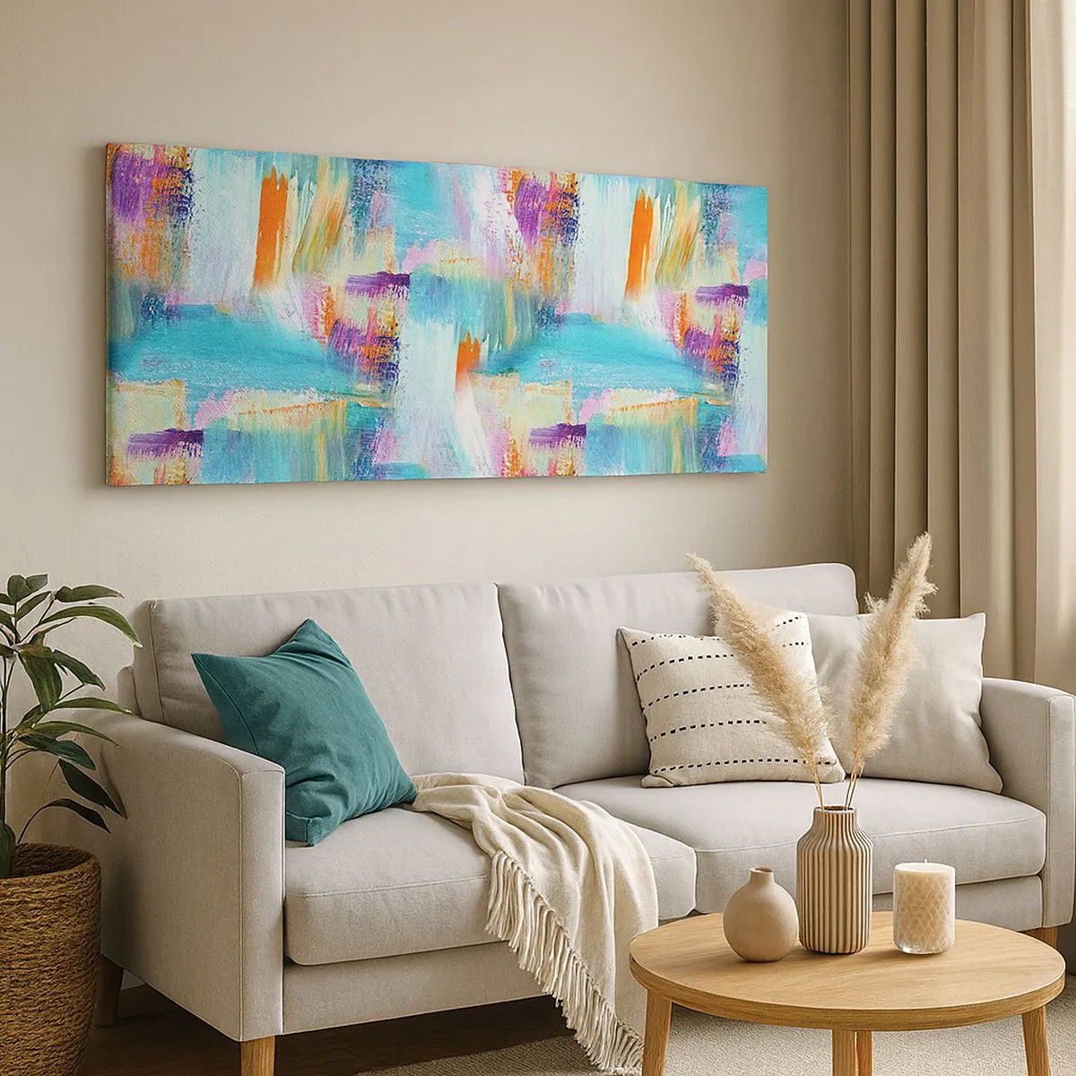 Quadro em tela - Uma alegre coposição de camadas - 100x40 cm