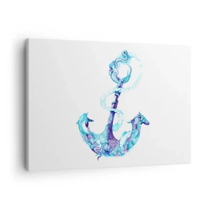 Quadro em tela - Âncora abstrata em tons de azul com detalhes náuticos - 70x50cm - Guardião dos segredos do mar - Decoração de parede moderna para a sala de estar e quarto ARTTOR