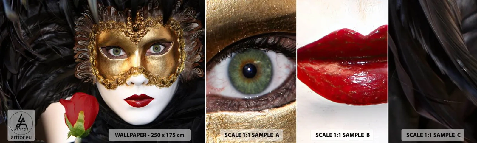 Amostra de Papel de Parede Standard Eco - Porque a vida é uma grande baile - Capuz, Rosa, lábios vermelhos - 100x30 cm