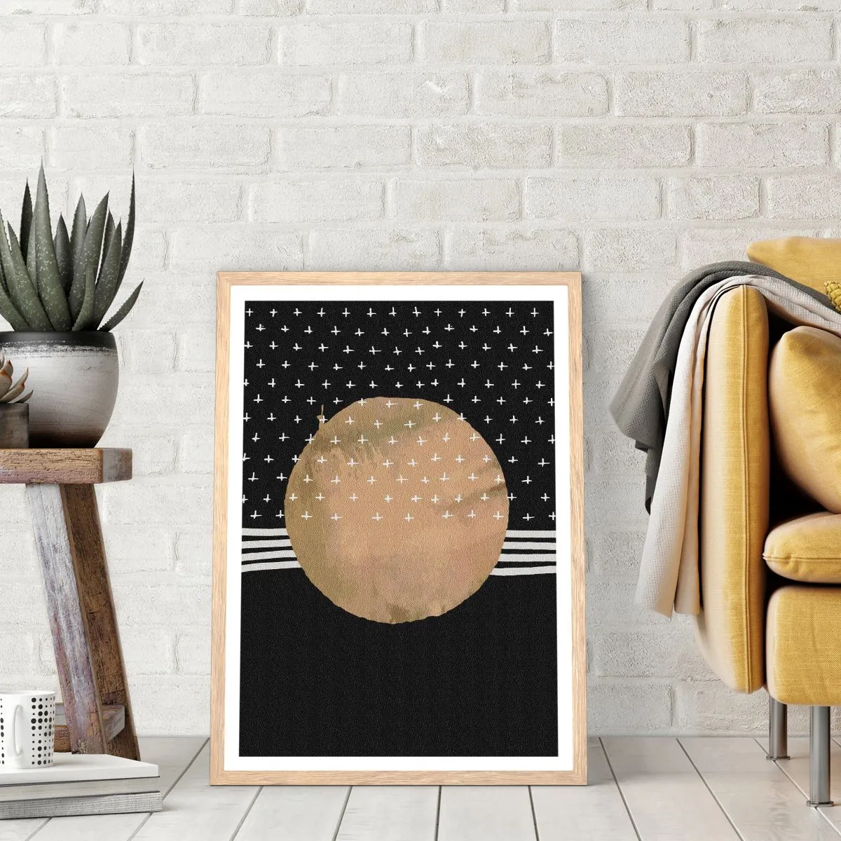 Pôster com moldura de carvalho claro - Composição: bandeira da galáxia - 40x50 cm