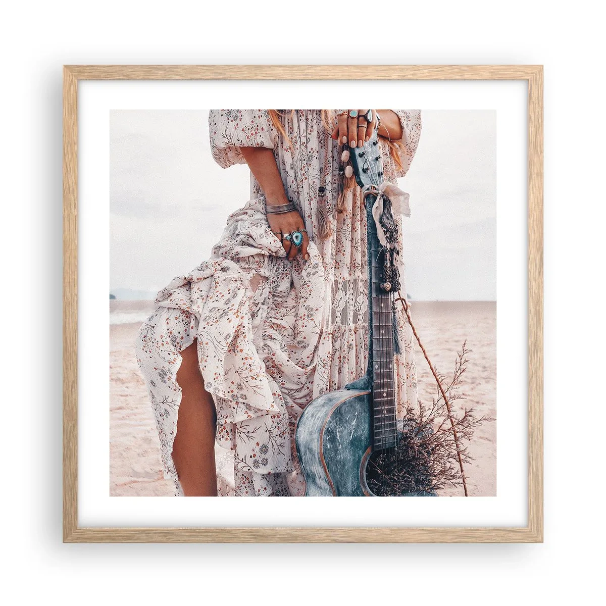 Pôster com moldura de carvalho claro - Flores a caminho - 50x50 cm