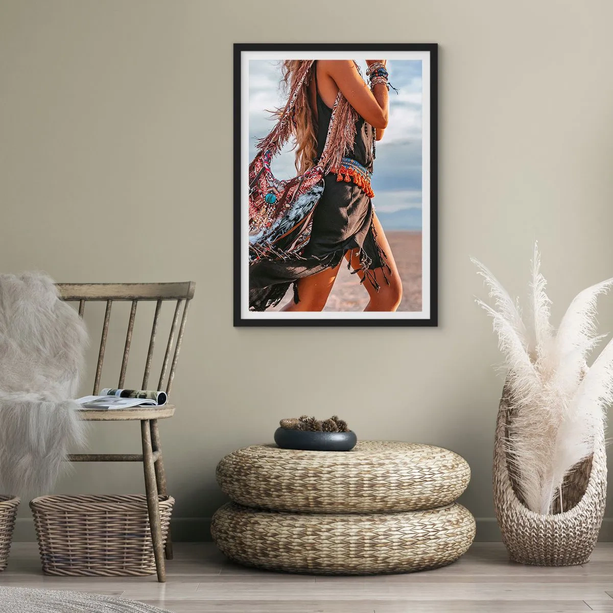 Pôster com moldura preta - Estilo boho em uma paisagem desértica - 50x70cm - Namorada do Xamã - Decoração de parede moderna para a sala de estar e quarto ARTTOR