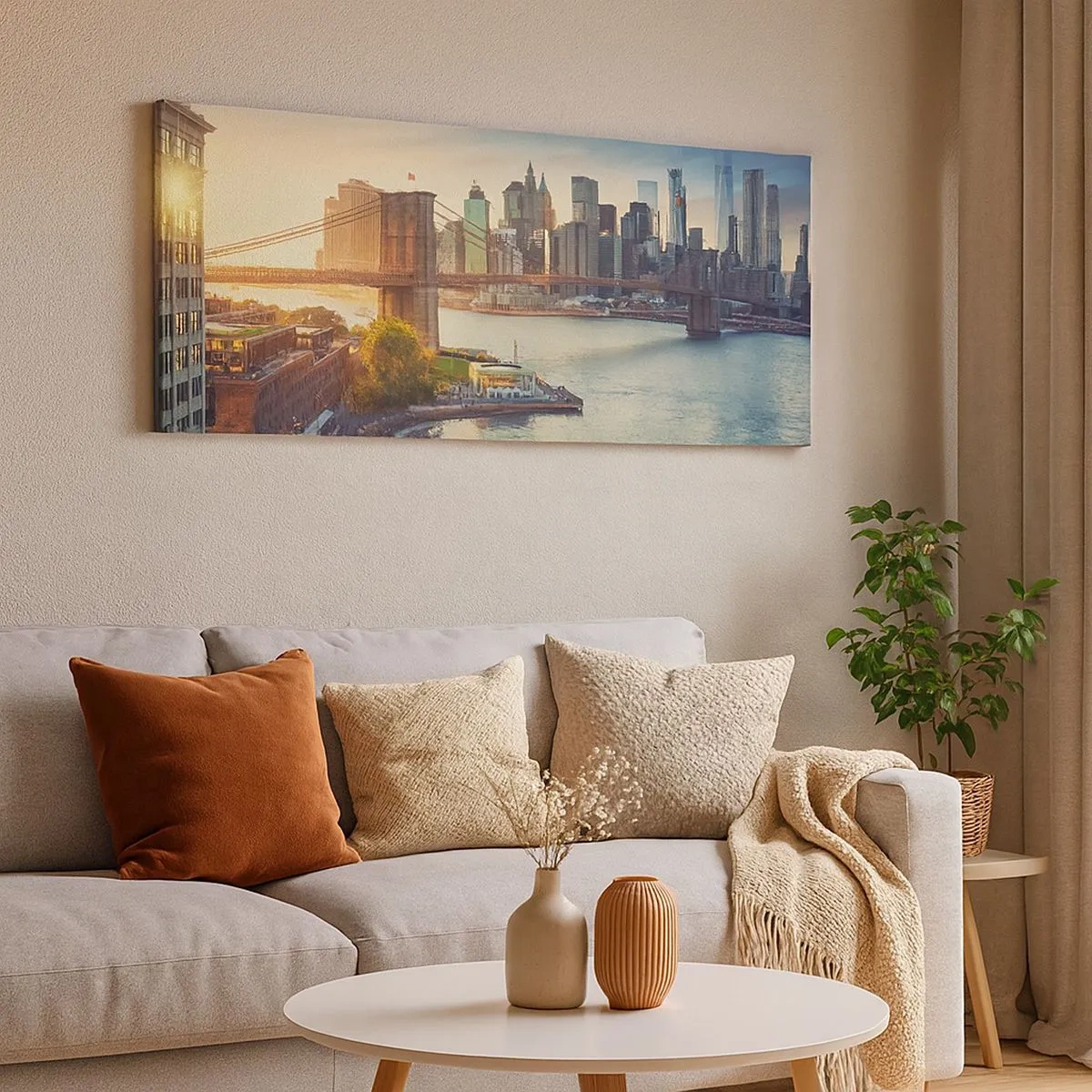 Quadro em tela - O amanhecer da cidade grande - 100x40 cm