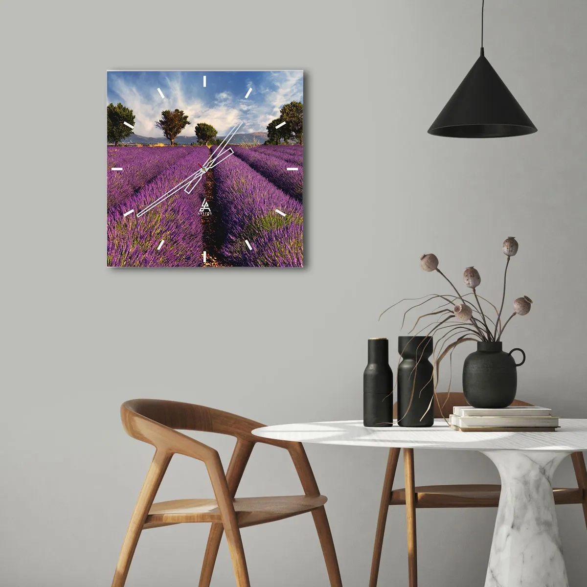 Relógio de parede - Relógio em vidro - Prados de lavanda - 40x40 cm