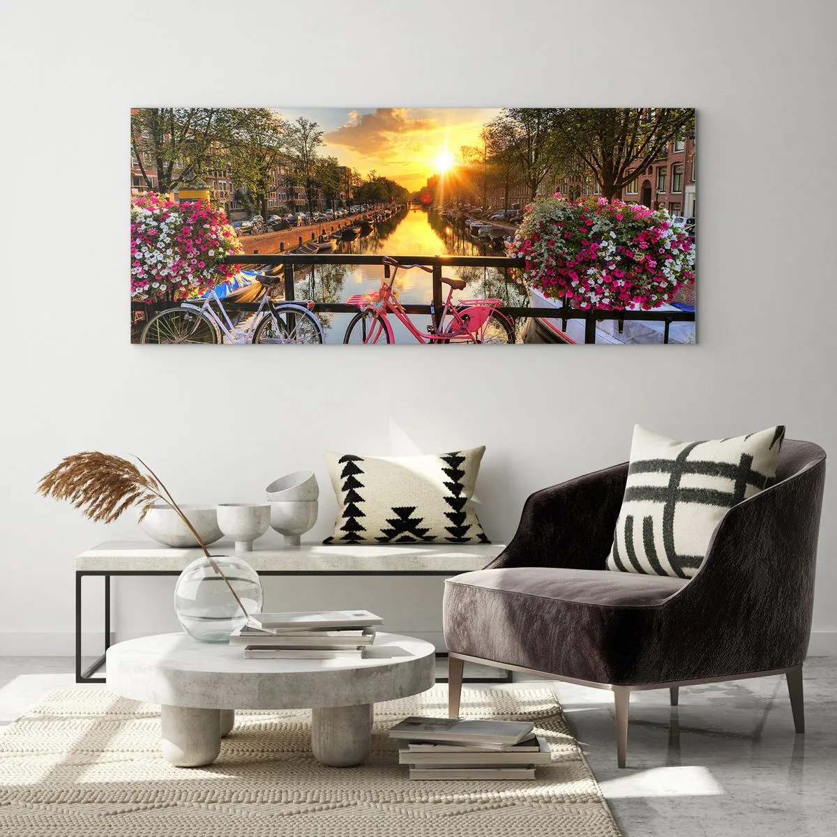 Quadro em vidro - Manhã de primavera em Amsterdã - 100x40 cm